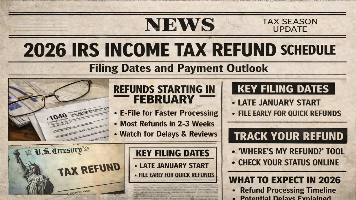 2026 IRS refund schedule, IRS income tax refund timeline 2026, IRS filing dates 2026 USA, tax refund payment outlook 2026, IRS refund dates explained 2026, when will IRS refunds arrive 2026, IRS tax season schedule 2026, early filer refund timeline USA, IRS refund processing time 2026, tax refund updates 2026, IRS direct deposit refund 2026, IRS refund status timeline