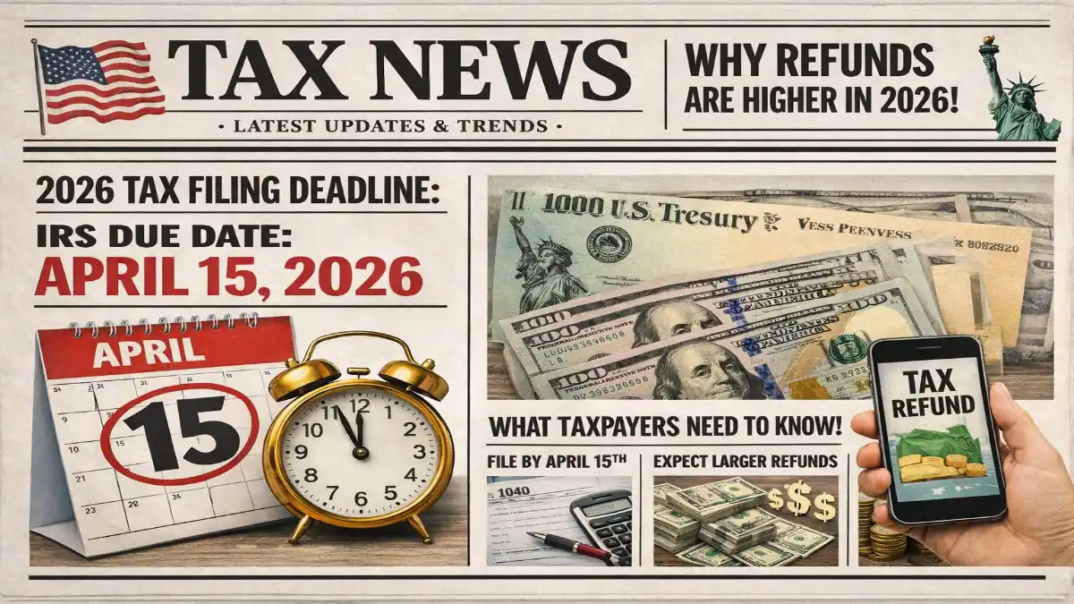 tax filing deadline 2026, IRS due date 2026, tax refunds higher 2026, Bank of America tax report, IRS tax season 2026, federal tax refund trends, tax refund increase USA, IRS filing update
