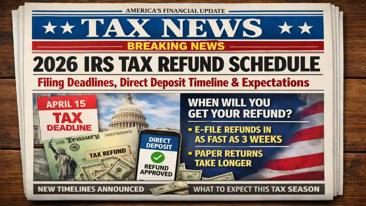 2026 IRS tax refund schedule, IRS refund timeline 2026, IRS filing deadlines 2026, direct deposit tax refund, IRS refund dates, federal tax refund 2026, IRS refund update, U.S. tax season 2026